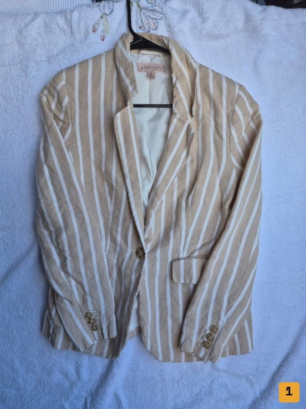 Philosophy Beige White Striped Linen Blazer Jacket Small Petite